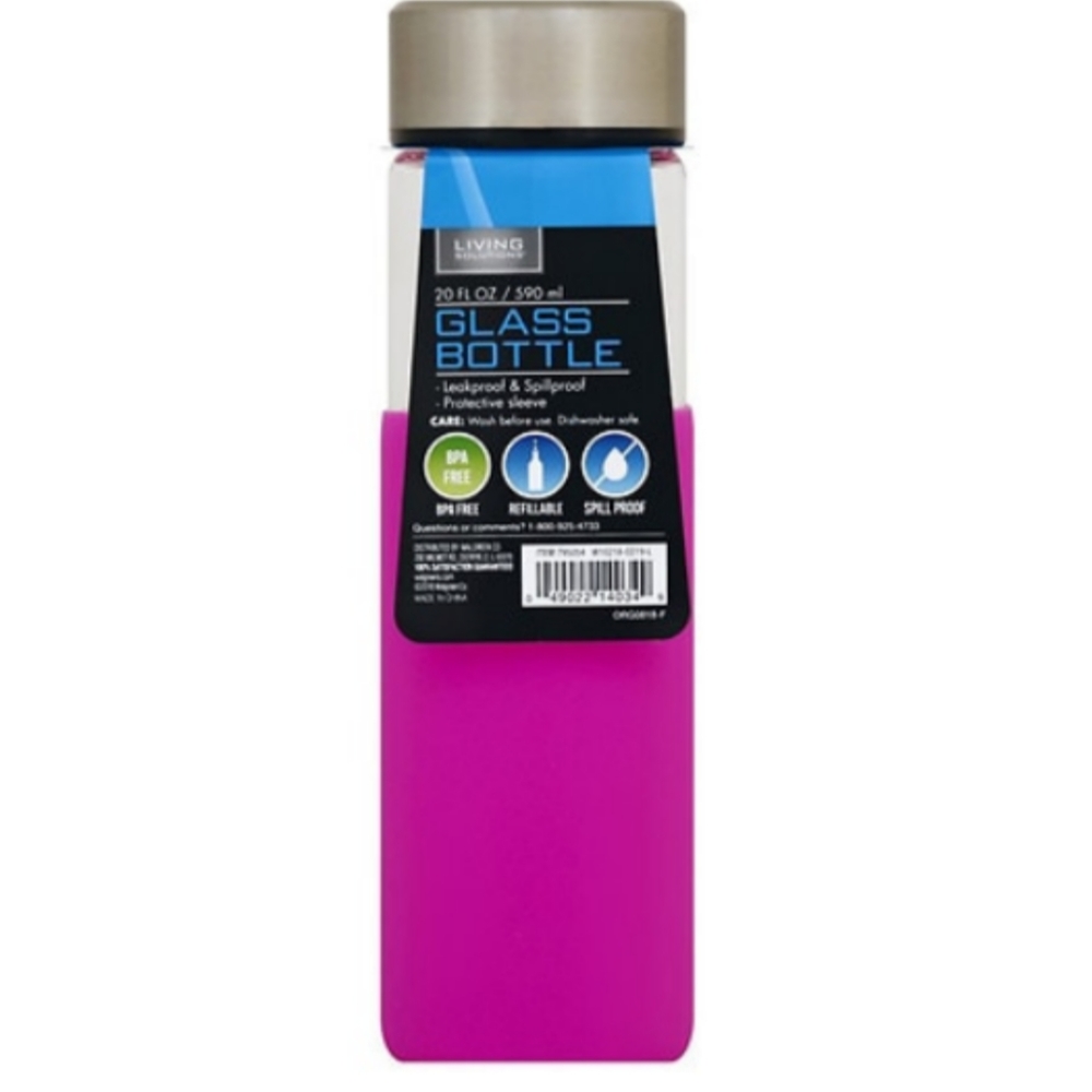 Living Solutions glass water bottles 20oz Pink